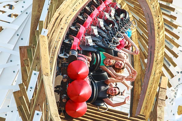 Guests on Mine Blower Roller Coaster