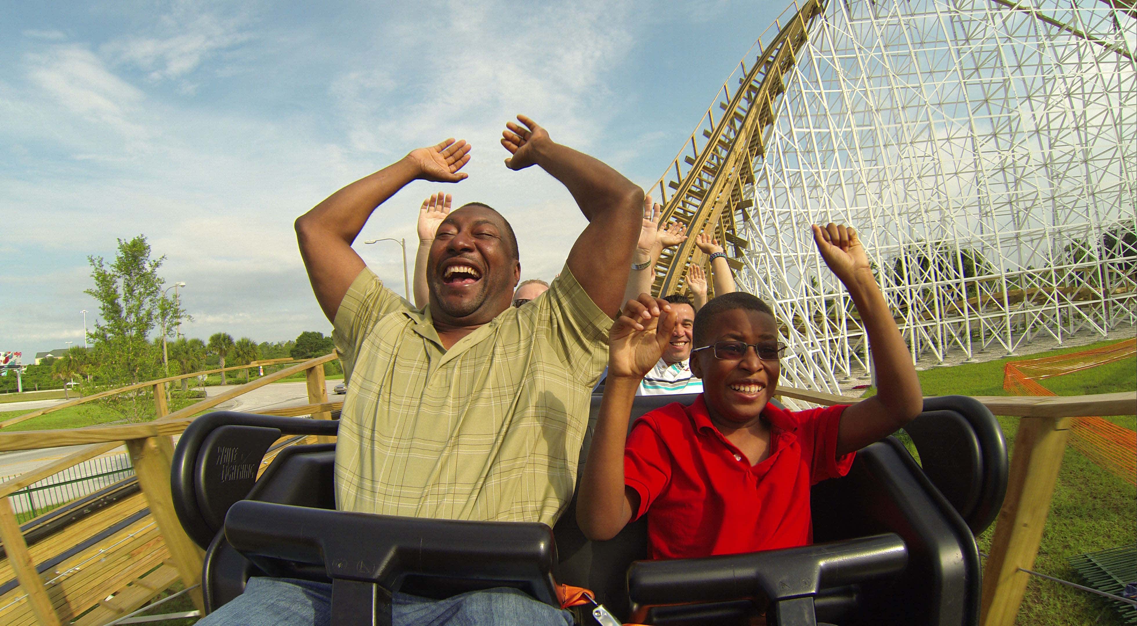 Guests on White Lightning roller coaster